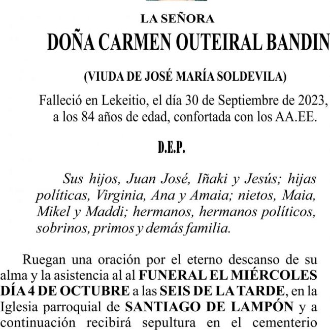 09 23 Esquela Doña Carmen Outeiral Bandin