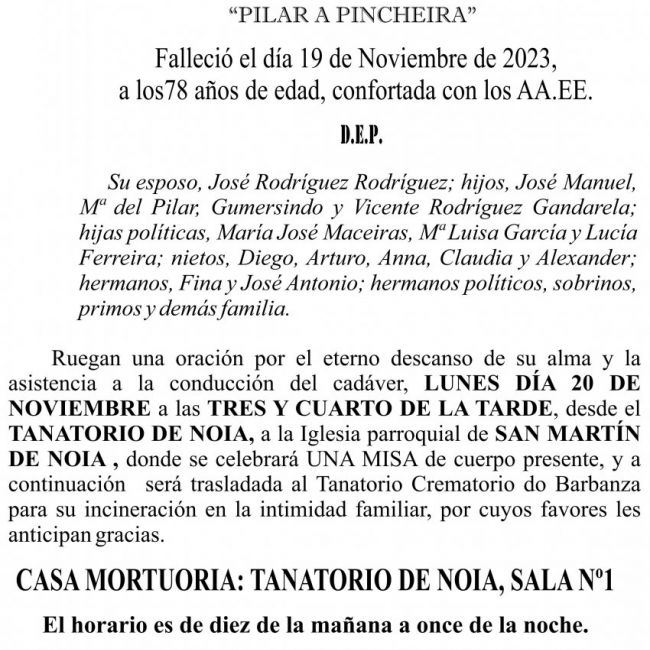 11 23 Esquela MARÍA PILAR GANDARELA PAIS