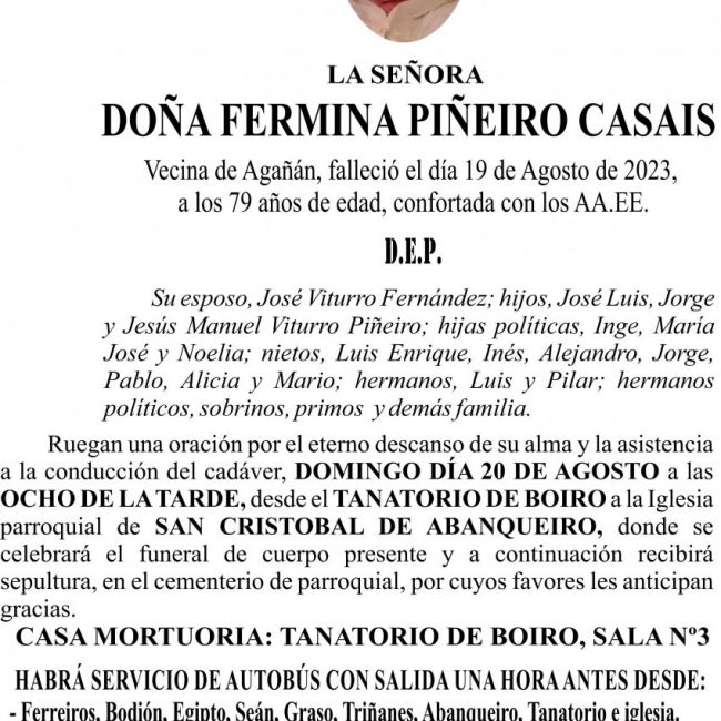 08 23 Esquela, Fermina Piñeiro Casais