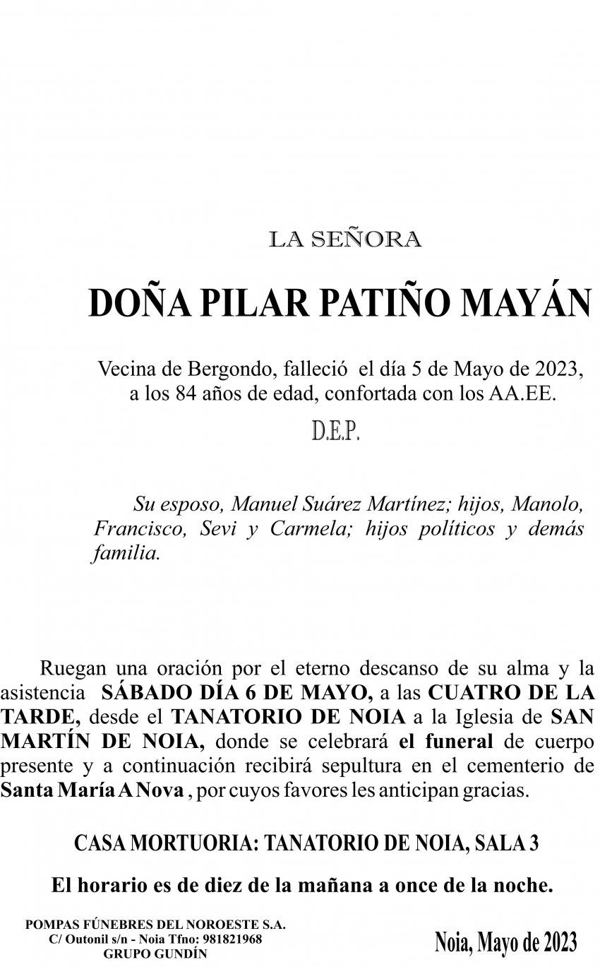 ESQUELA 23, Pilar Patiño Mayán
