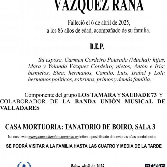 ESQUELA 2025  TOCHO VAZQUEZ