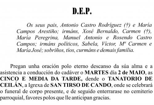 23 05 ESQUELA GALEGO  Antonio Castro Campos