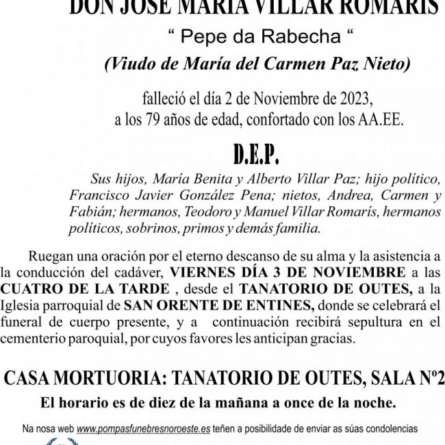 ESQUELA DON josé maría villar romaris