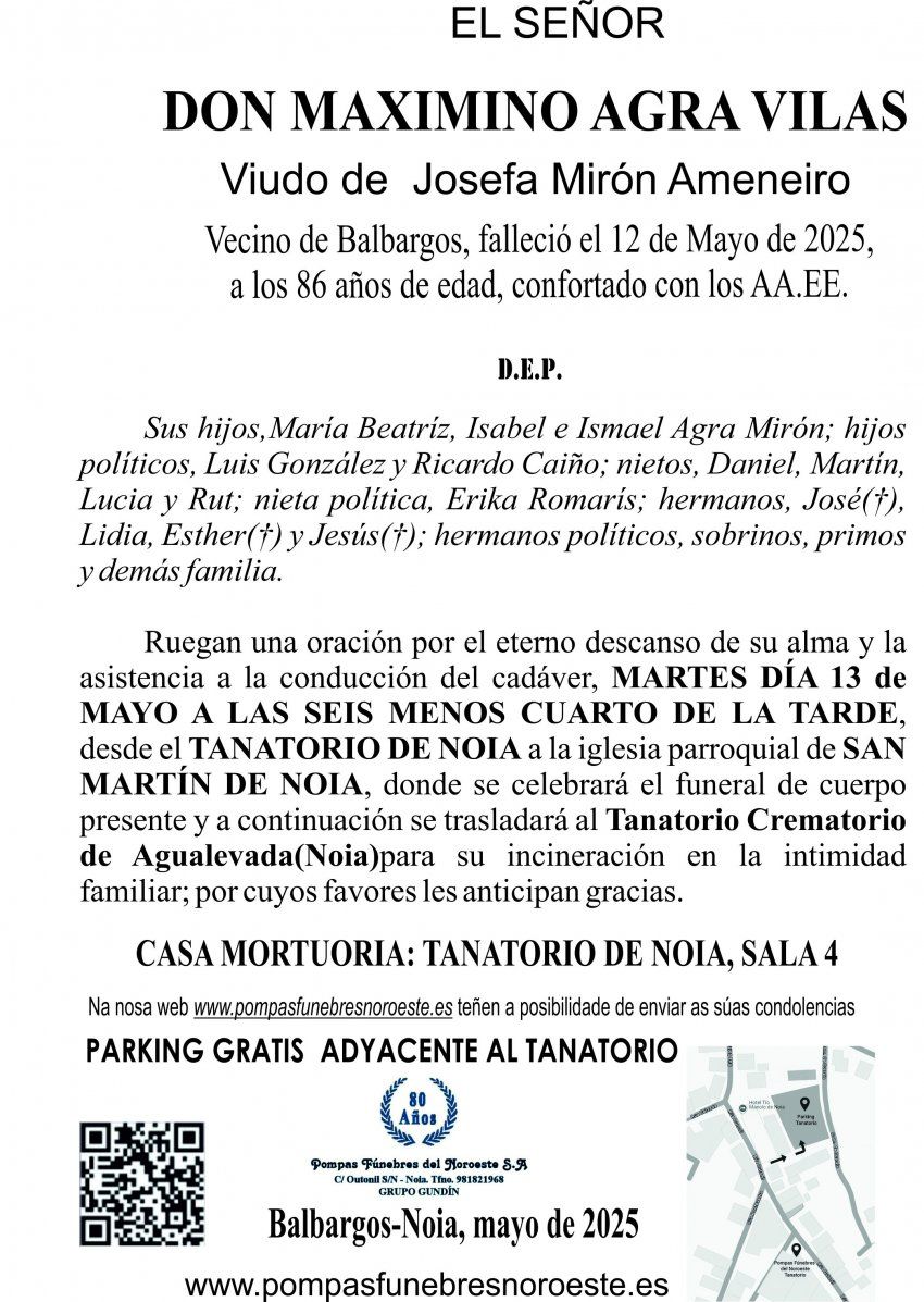 Esquela  25 MAXIMINO AGRA VILAS