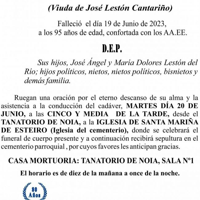 23 06 ESQUELA    María Blanca del Rio Sande