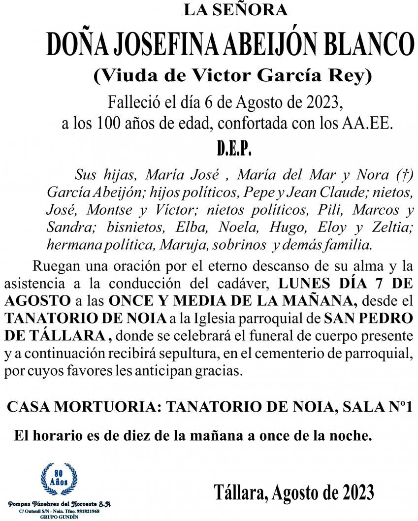 07 23 Esquela, Josefina Abeijón Blanco