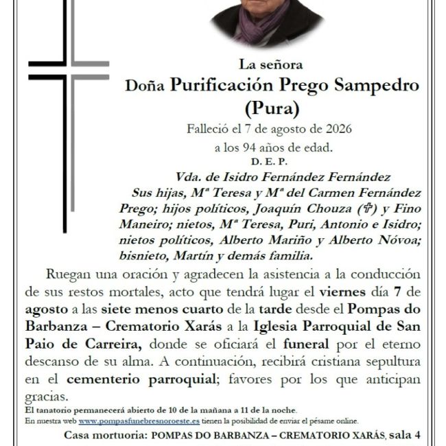 Prego Santamaria, Purificacion