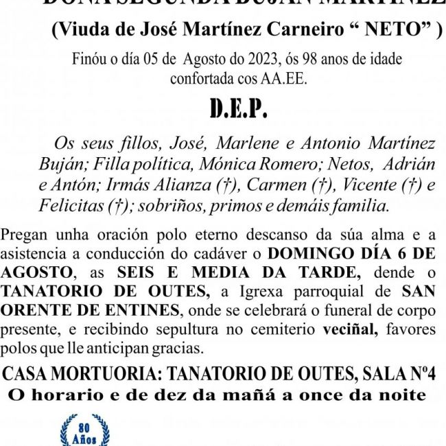 ESQUELA GALEGO  SEGUNDA BUJAN MARTÍNEZ (2023)
