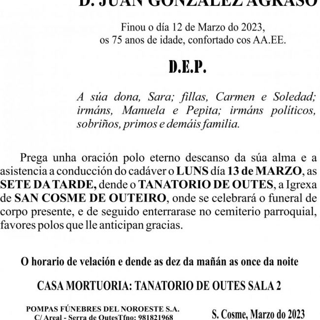 ESQUELA GALEGO  Juan González Agraso