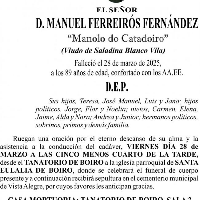 esquela 2025 Manuel Ferreirós Fernández