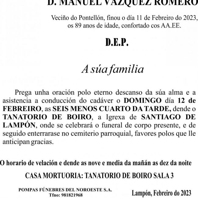 ESQUELA GALEGO  Manuel Vázquez