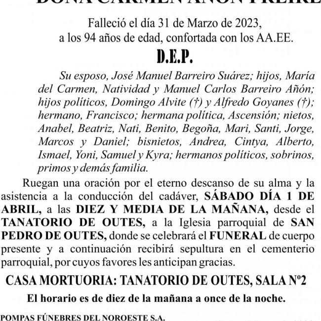 23 03 ESQUELA   Carmen Añón Freire