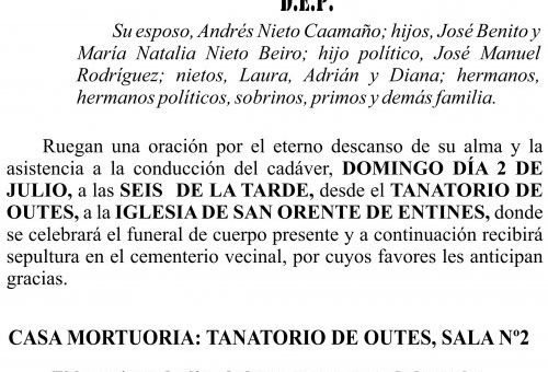 23 07 ESQUELA    Dominga Evangelina Beiro Noya