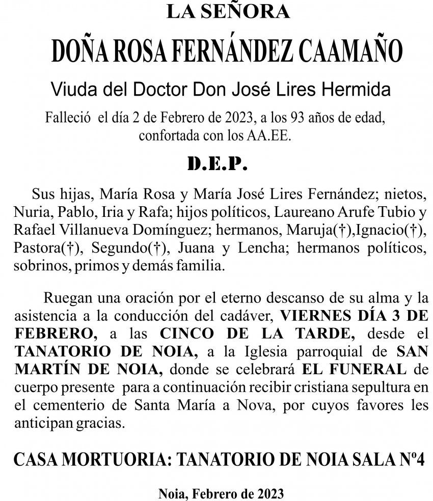 Esquela Ageitos   Rosa Fernández Caamaño