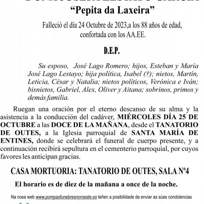 10 23 Esquela Josefa Lestayo García