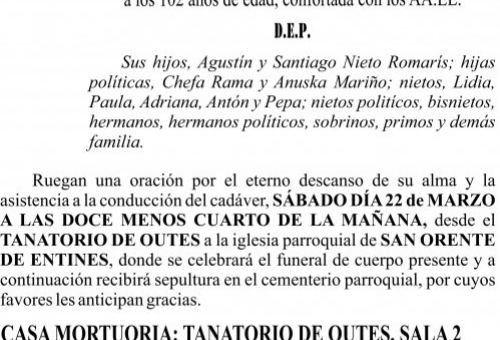 ESQUELA 2025   Doña Lidia Romaris Vilariño