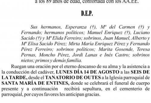 08 23 Esquela, Josefa Nélida Pérez Tuñas
