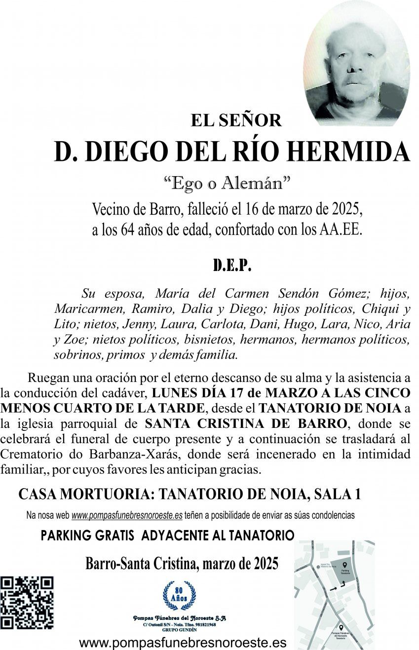 Esquela  2025 Diego del Río Hermida