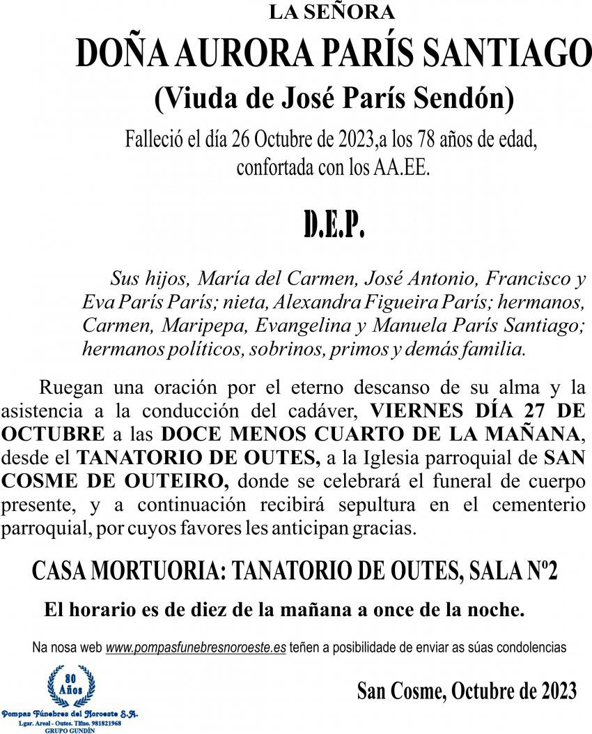 10 23 Esquela Aurora París Santiago