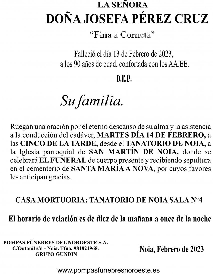 Esquela 2023 Doña Josefa Pérez Cruz ( SSF)