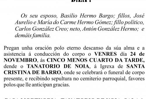 ESQUELA GALEGO  María de los Ángeles Gómez Roo