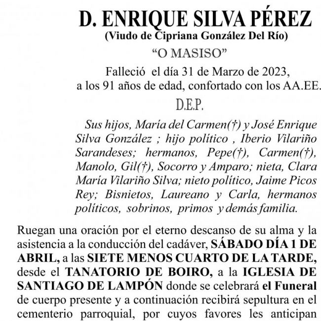 ESQUELA   Enrique Silva Perez