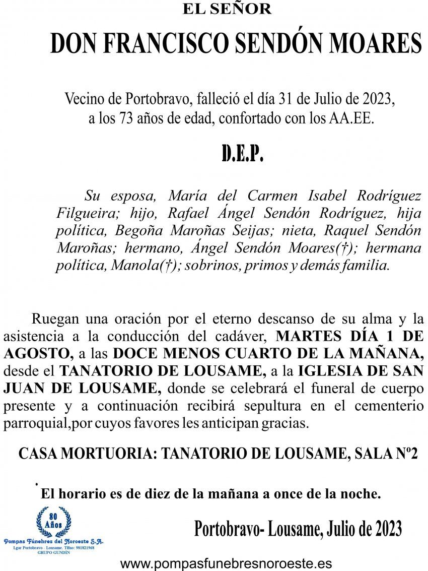 23 07 ESQUELA    FRANCISCO SENDON MOARES
