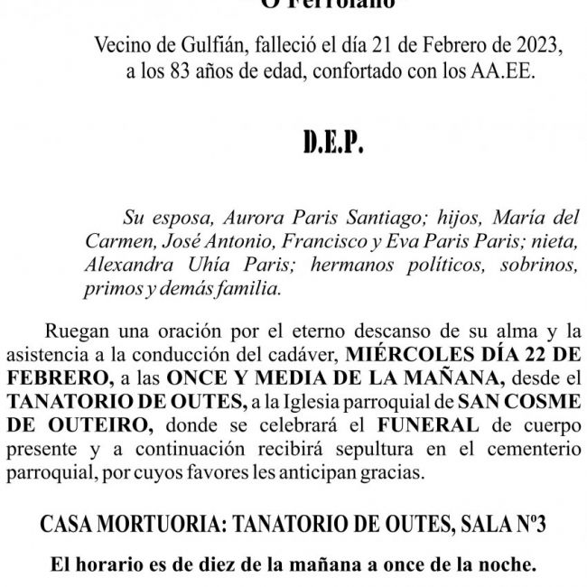 23 01 ESQUELA   José Luis París Sendón