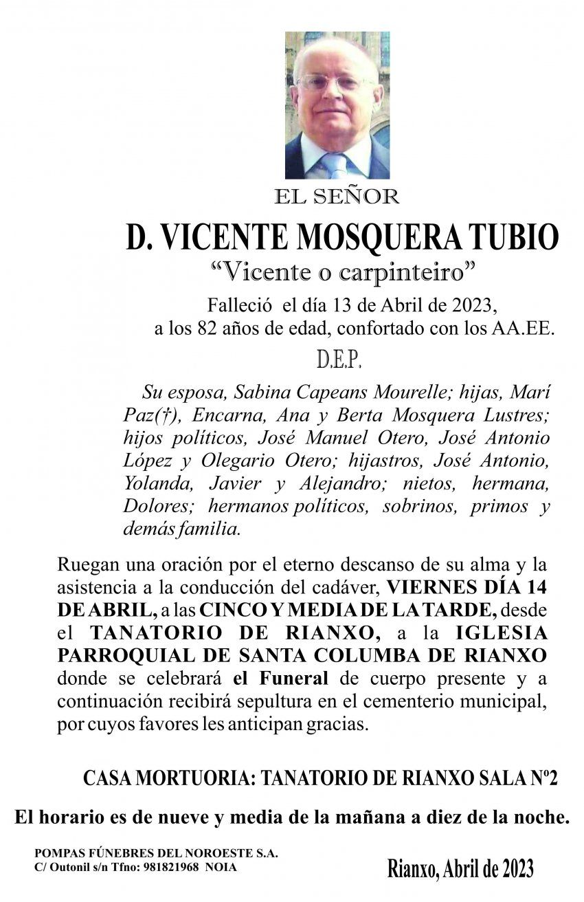 ESQUELA 23, Vicente Mosquera Tubio
