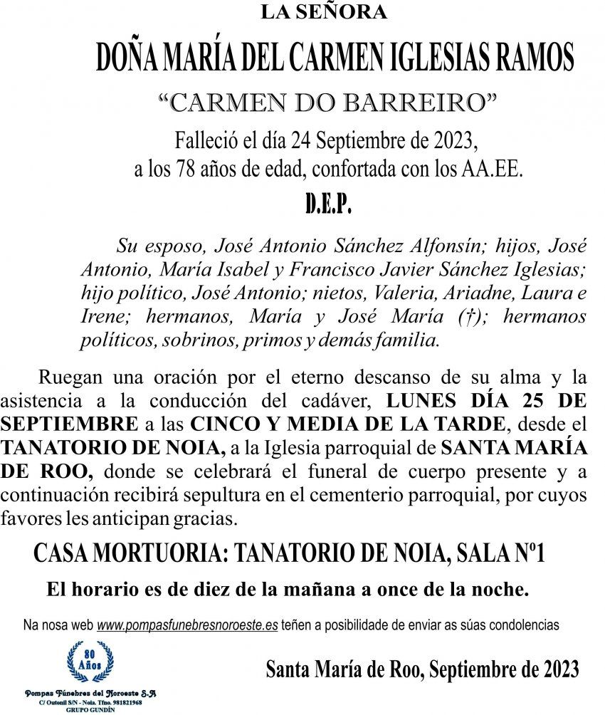 09 23 Esquela María del Carmen Iglesias Ramos