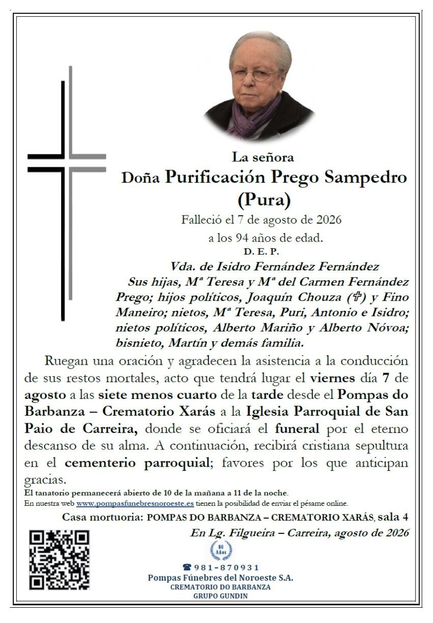 Prego Santamaria, Purificacion