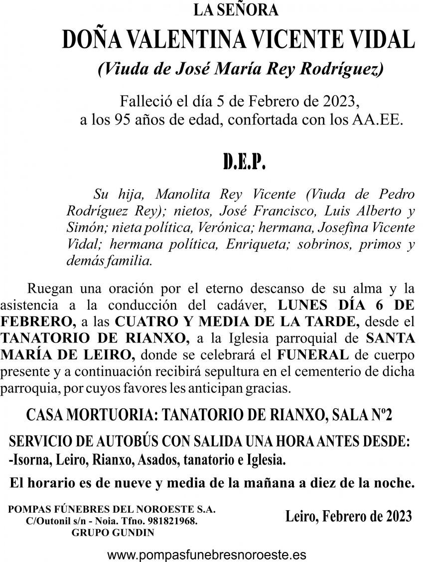 2023 ESQUELA  Valentina Vicente Vidal   Rianxo