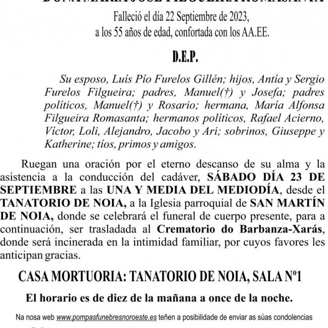 09 23 Esquela María José Filgueira Romasanta