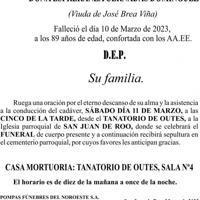 23 03  ESQUELA   Esperanza Cernadas Domínguez