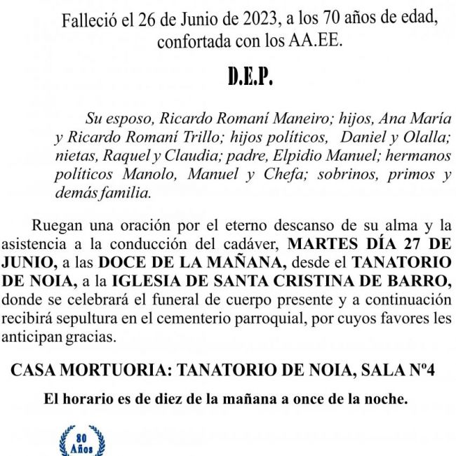 23 06 ESQUELA    María Dolores Trillo Beiro