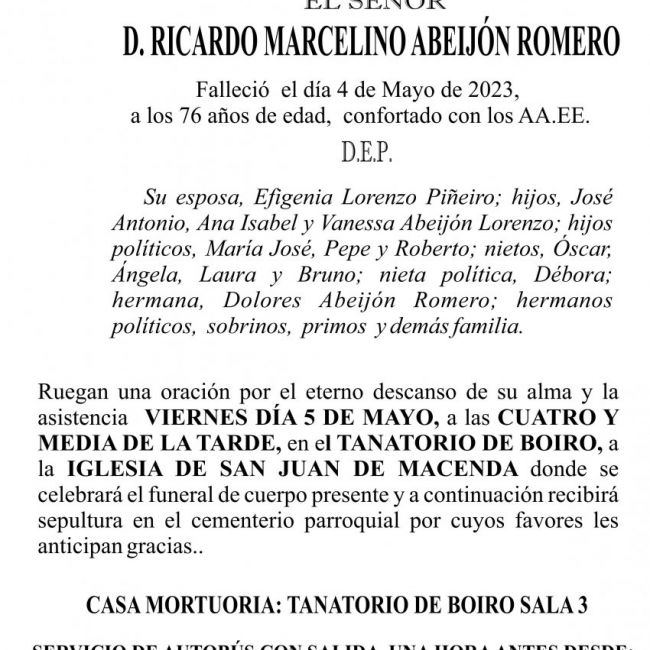 ESQUELA 23,  MOIMENTA   RicardoMarcelino Abeijon Romero