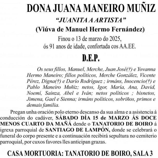 ESQUELA 2025   juana maneiro muñiz