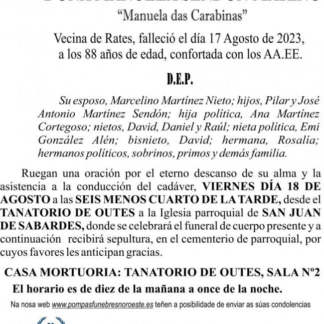 08 23 Esquela, Manuela Sendón Mariño