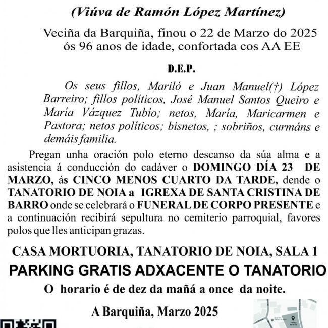 ESQUELA  EN GALEGO 2025 DOLORES BARREIRO FREIRE