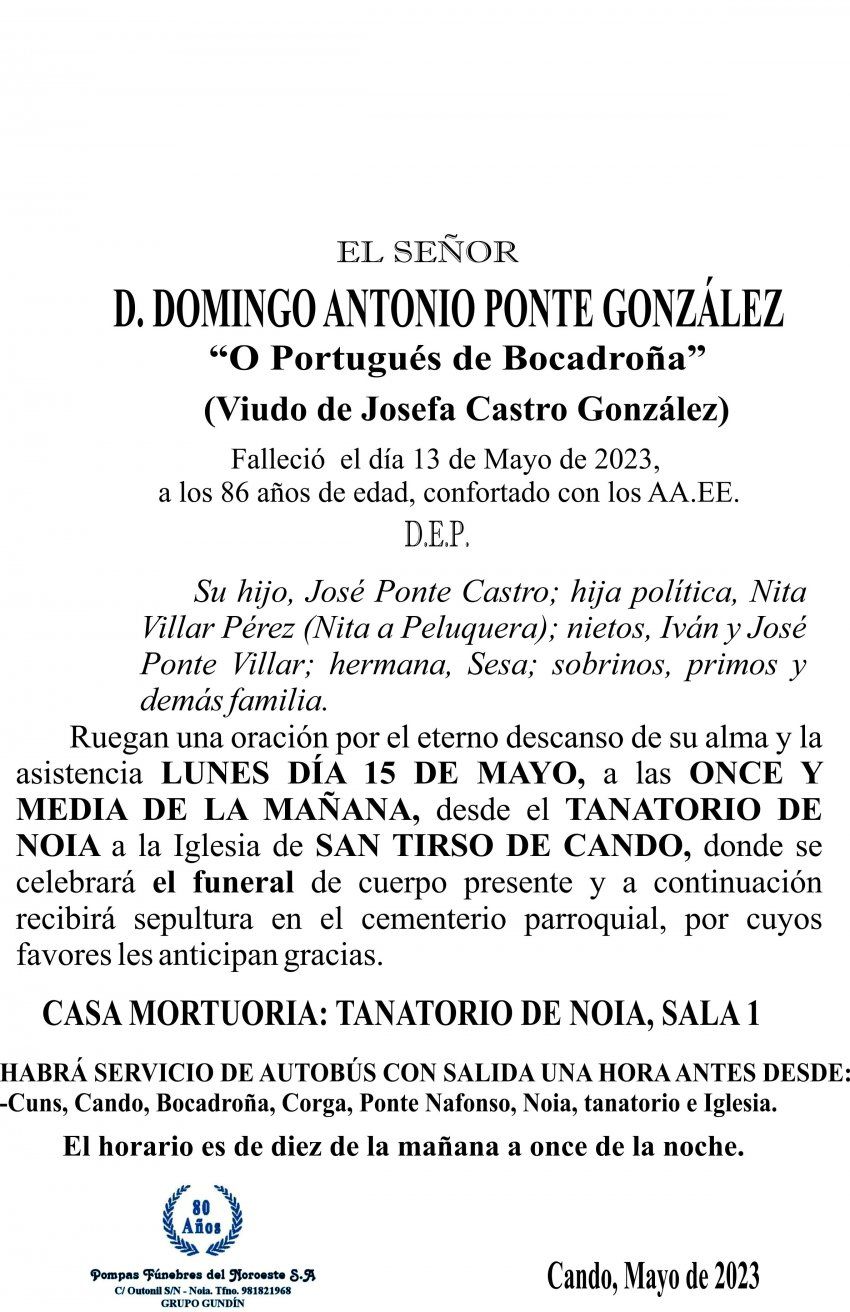 Esquela de Domingo Antonio Ponte González