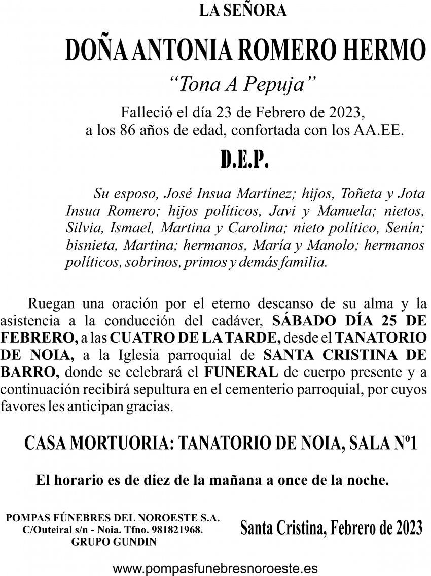 23 02  ESQUELA   Antonia Romero Hermo