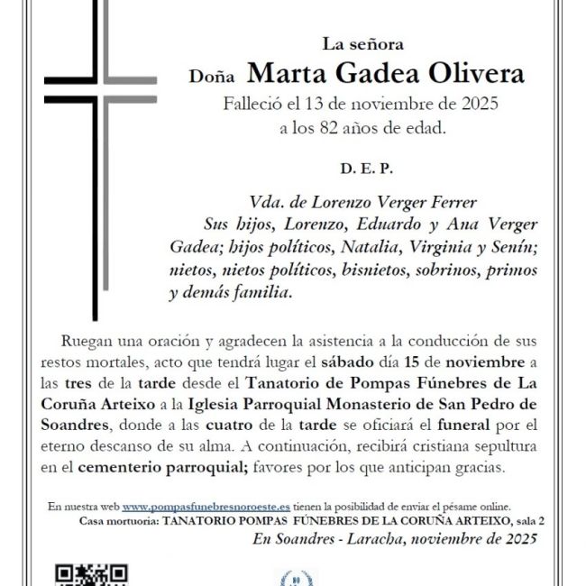 Esquela Marta Gadea Olivera