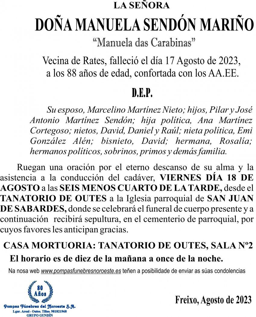 08 23 Esquela, Manuela Sendón Mariño