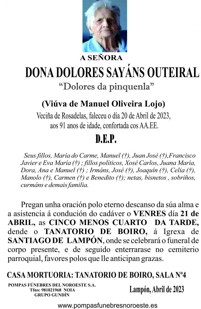 23 04 ESQUELA  GALEGO  DOLORES SAYÁNS OUTEIRAL