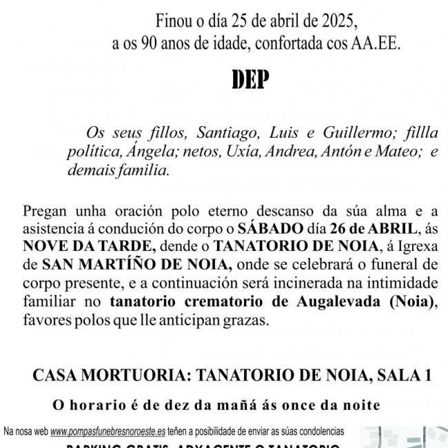 ESQUELA GALEGO  SOFÍA BAQUERO CÉSPEDES