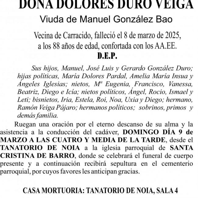 Esquela  2025 Dolores Duro Veiga