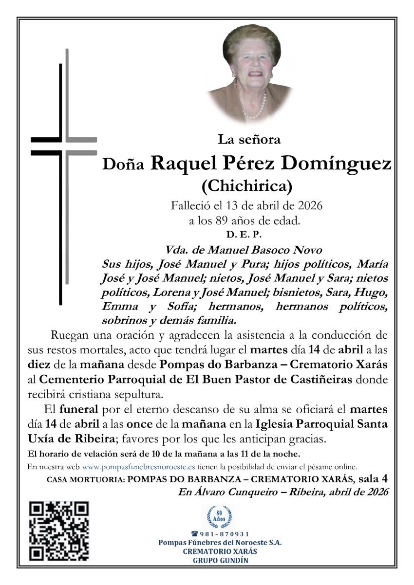 ESQUELA XARas castiñeiras ribeira raquel perez dominguez