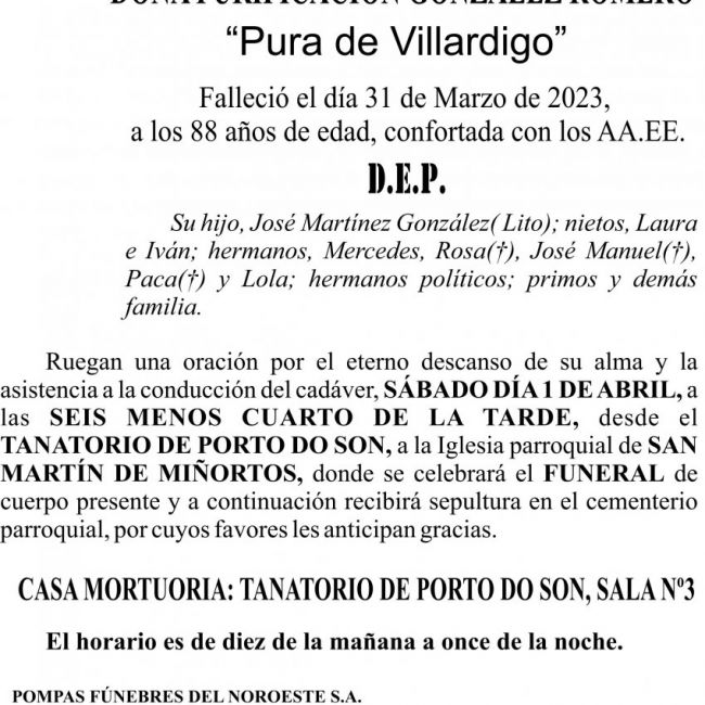 23 02  ESQUELA   PURIFICACION GONZALEZ