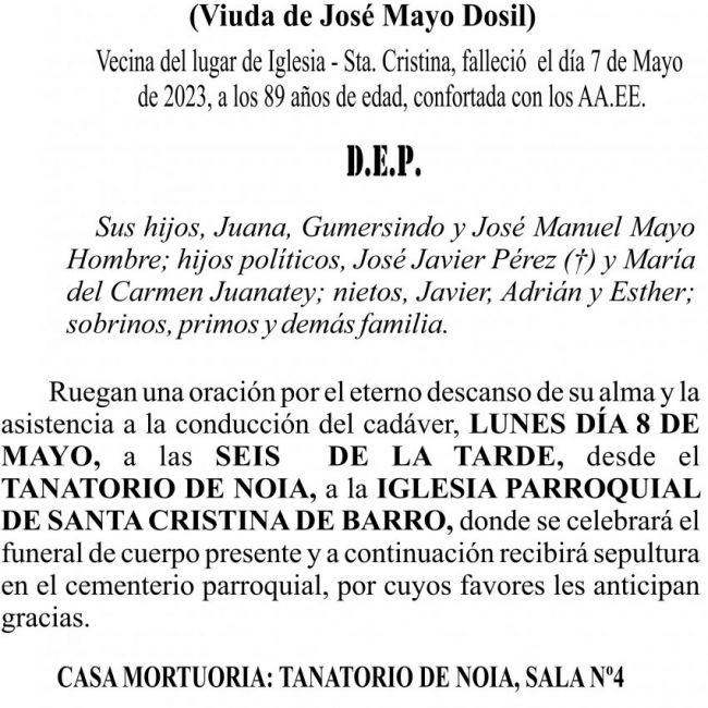 23 05 ESQUELA    María Petra Hombre Rodríguez