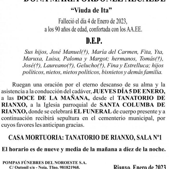 23 01 ESQUELA María Ordoñez Alcalde